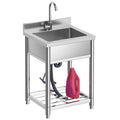 Stainless Steel Utility Sink, Free Standing Single Bowl Kitchen Sink with Cold and Hot Water Faucet, Commercial Sink for Rest