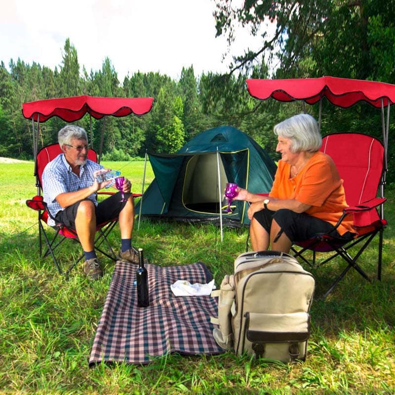 Outdoor Canopy Chair Portable Folding Beach Chair With 2 Cup Holders 600D Pvc Fabric Camping Chair Lawn Chair - Comfortable A