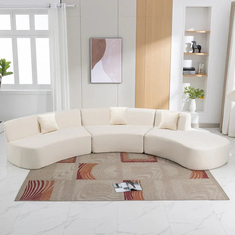 136-Inch Elegant Curved Chenille Sectional Sofa with Three Throw Pillows for Living Room - image 21