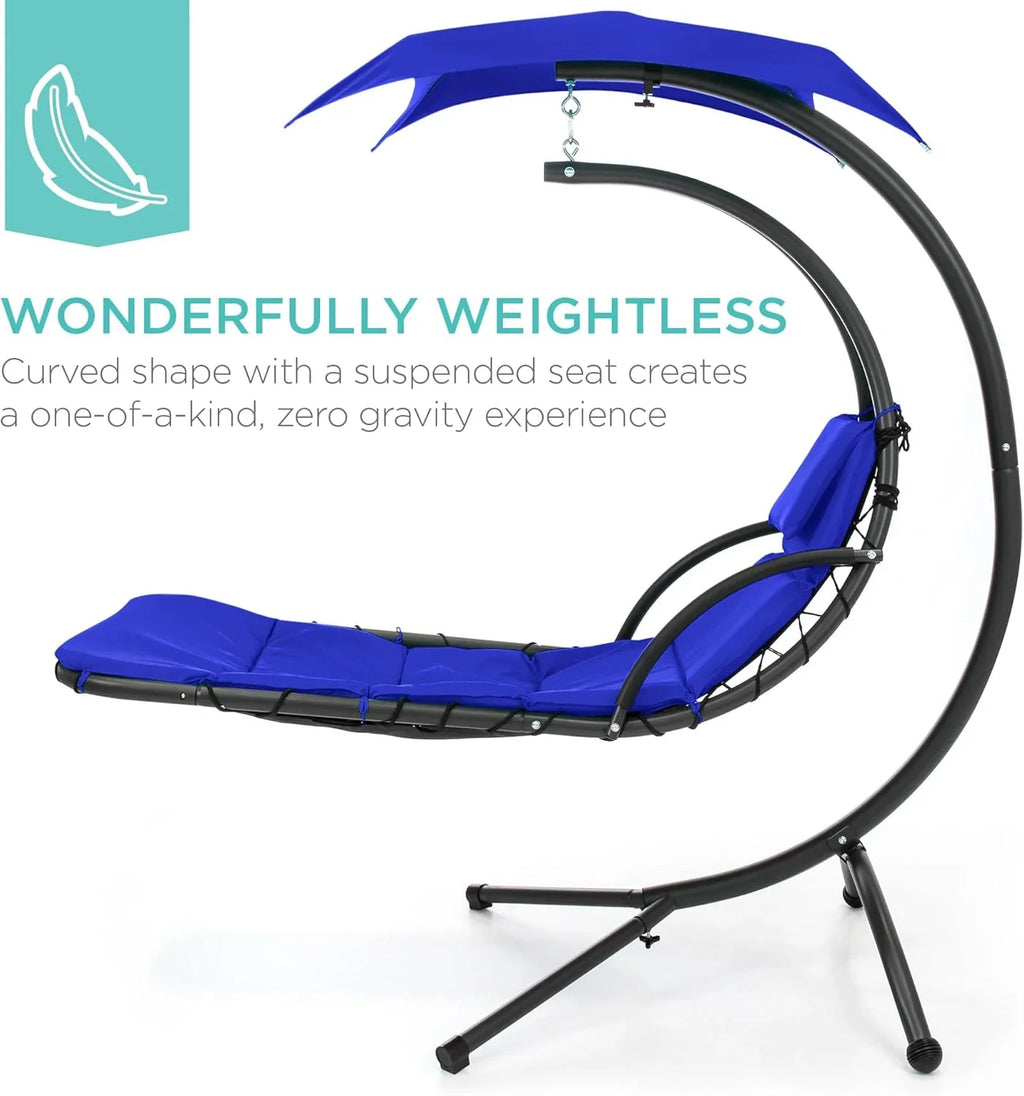 Best Choice Products Outdoor Hanging Curved Steel Chaise Lounge Chair Swing w/Built-in Pillow and Removable Canopy - Charcoal