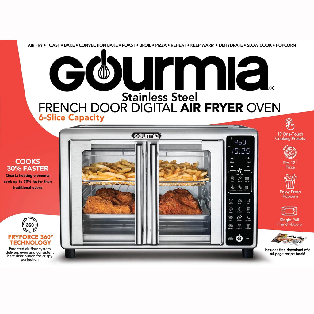 Gourmia French Door Digital Toaster Oven Air Fryer, 6-Slice, 24L, Stainless Steel - GTF2440
