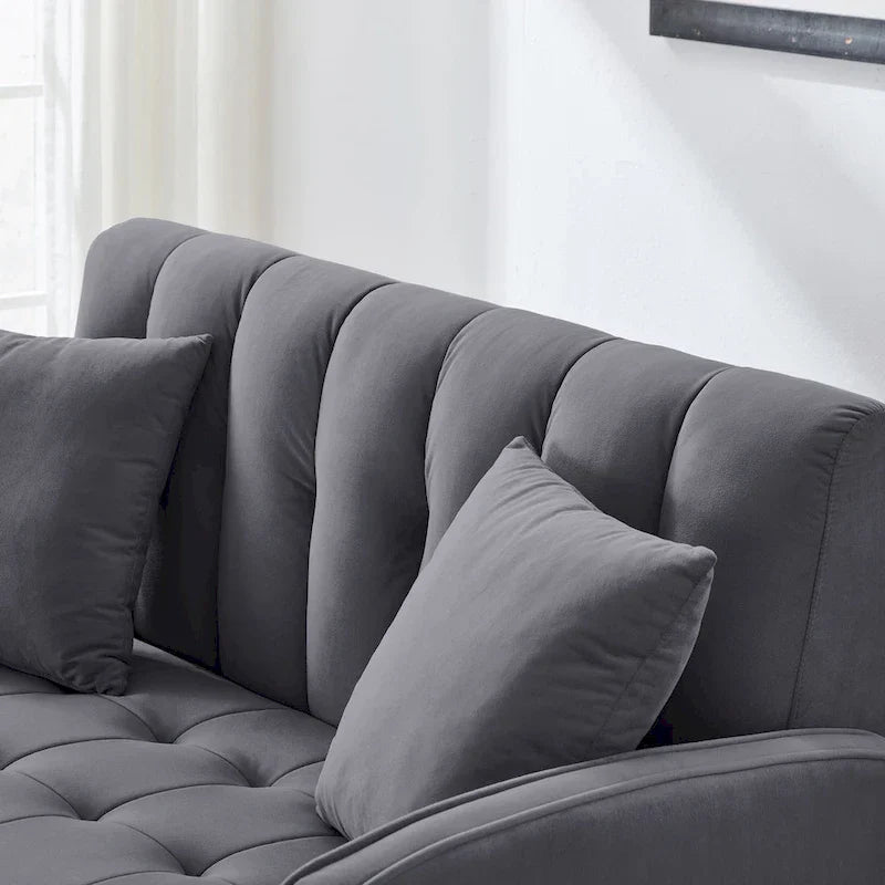 Contemporary Velvet Tufted Loveseat for Small Living Spaces - Beige Upholstered Sofa - image 36