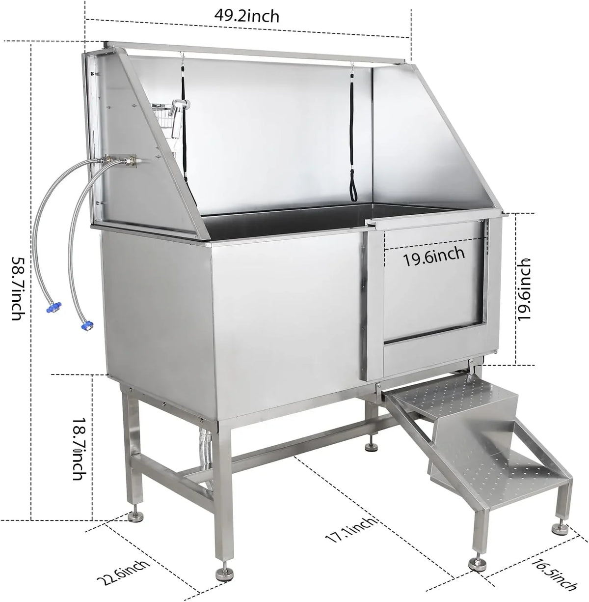 50" Dog Wash Bathtub, Pet Wash Station, Professional Stainless Steel Dog Grooming Tub with Ramp, Faucet, Sprayer, Drain Kit, 