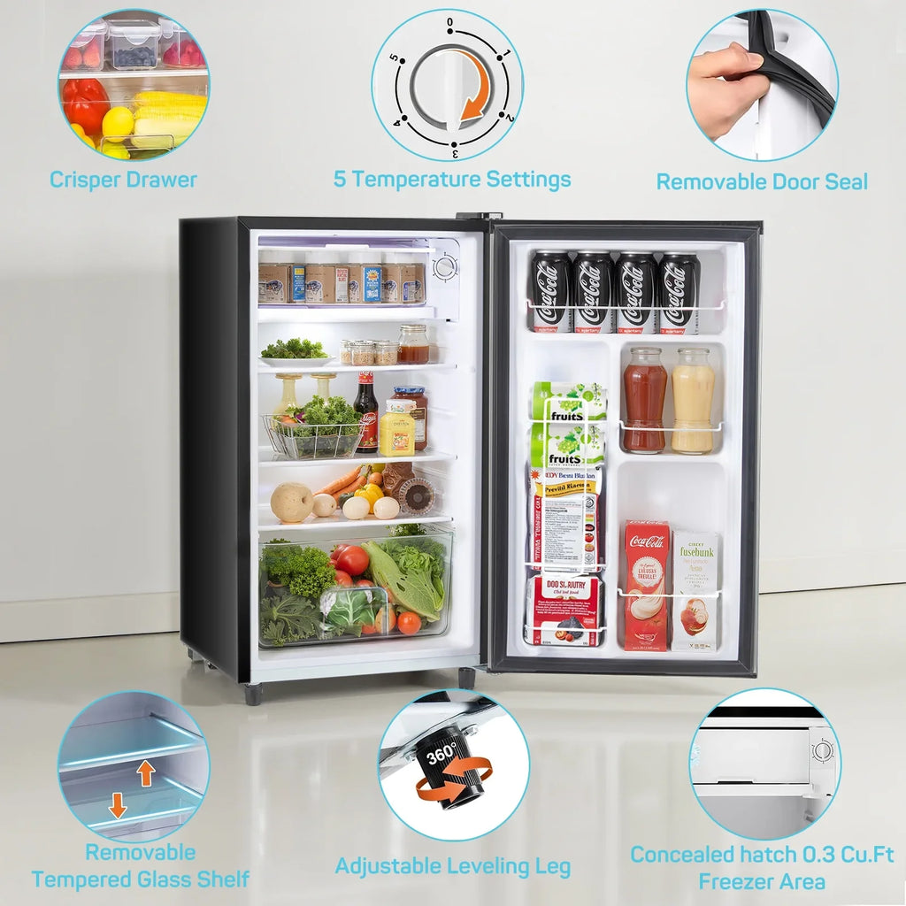 TINKLE WELL 3.2 Cu Ft Mini Fridge with Freezer, Compact Single Door Refrigerator, Energy Efficient, Low Noise, Adjustable Thermostat for Bedroom, Dorm, Office, silver - image 8