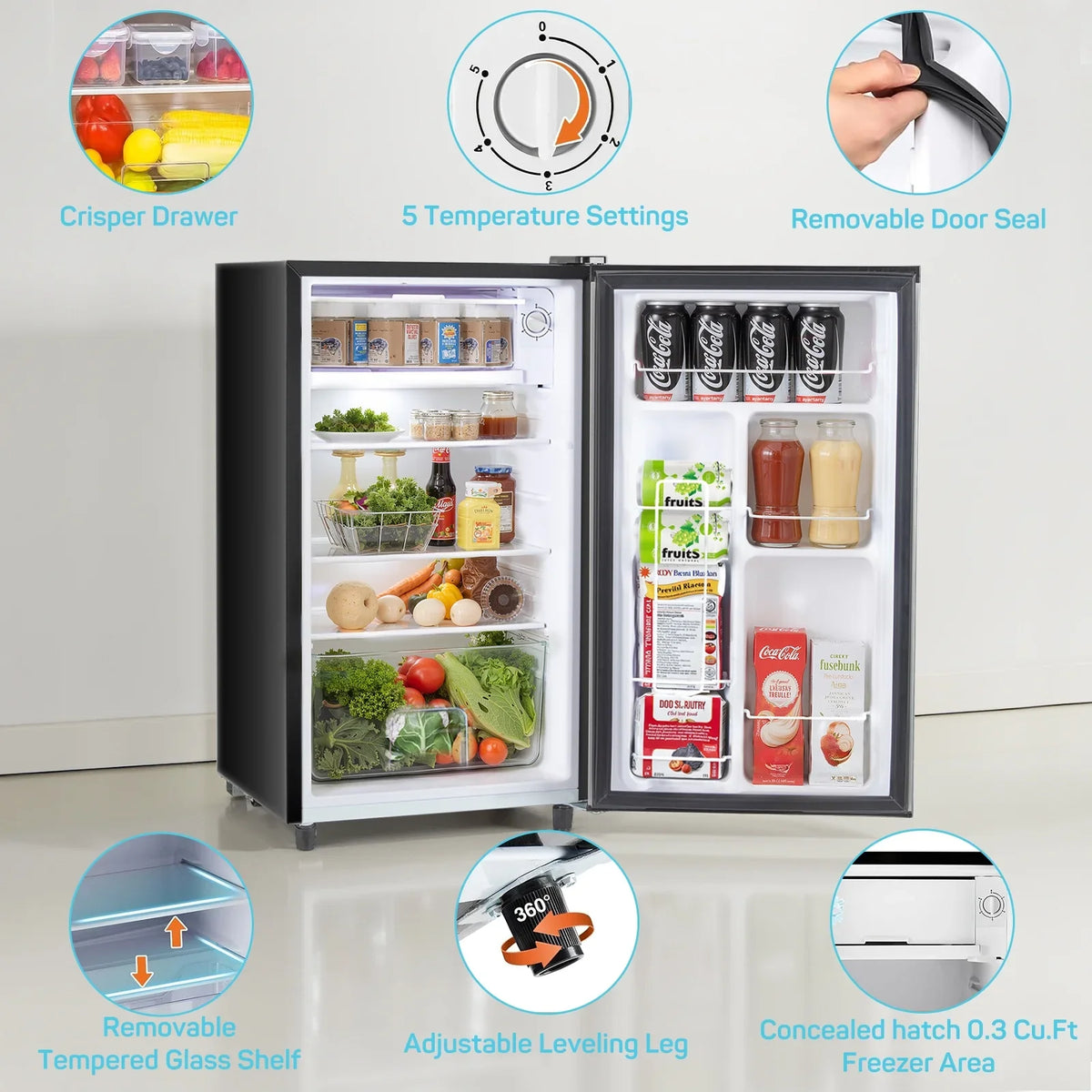 TINKLE WELL 3.2 Cu Ft Mini Fridge with Freezer, Compact Single Door Refrigerator, Energy Efficient, Low Noise, Adjustable Thermostat for Bedroom, Dorm, Office, silver - image 8