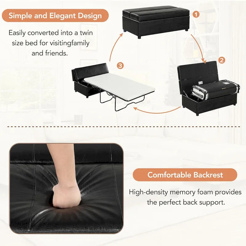 Twin Size Folding Pull out Ottoman Sleeper Bed with Mattress Convertible Guest Bed, PU Upholstered Sleeper Sofa - image 6