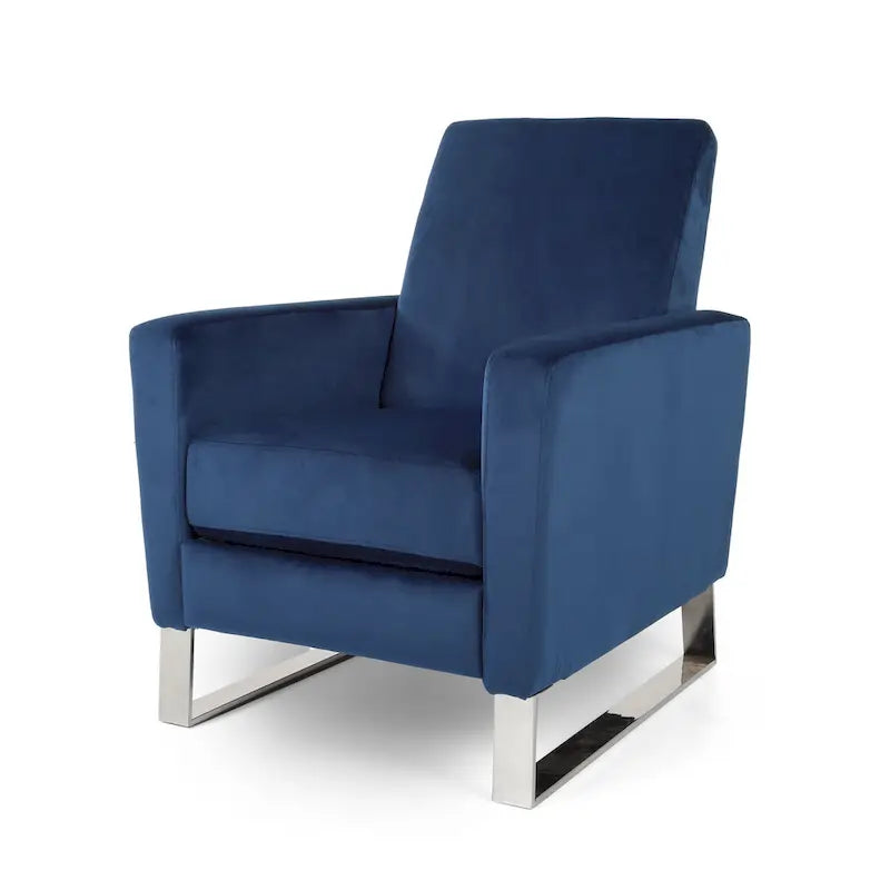 Reki Manual Push Back Recliner Chair - Blue Velvet with Stainless Steel Accents - image 2
