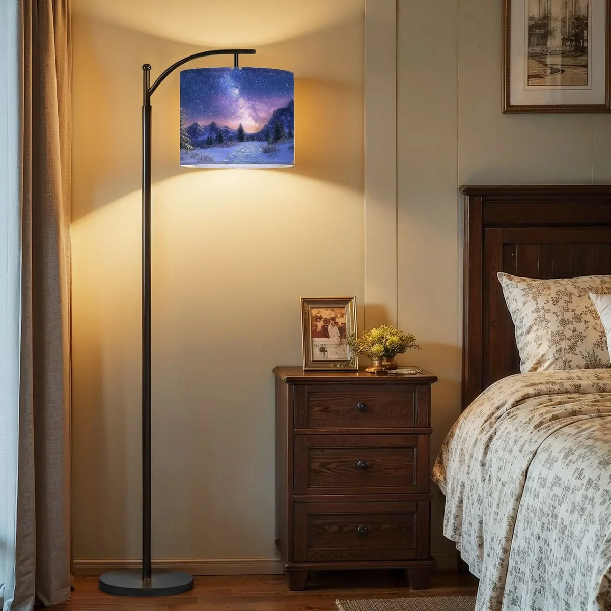 Arc Floor Lamp, 3 Color Temperatures Modern Floor Lamps Fall Autumn Maple Tree Forest Adjustable Tall Standing Reading Lamp with Linen Texture Shade - image 17