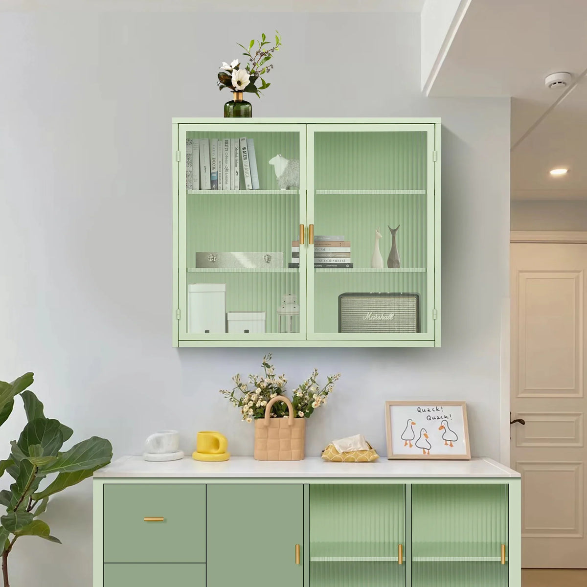 27.56"Modern Wall Cabinet with Glass Doors, Bathroom Cabinet with Featuring Three-tier Storage for Entryway Living Room, Bathroom or Dining Room - image 8