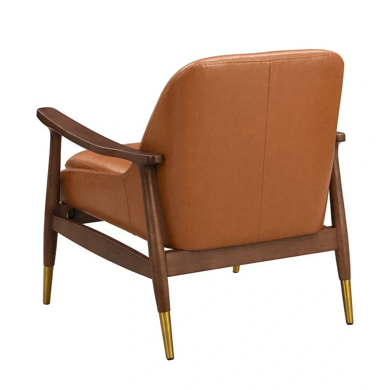 Mid-Century Modern Faux Leather Accent Chair - 29.2", Cushioned Seat, Sturdy Wood Frame, and Brass-Tipped Legs - image 8
