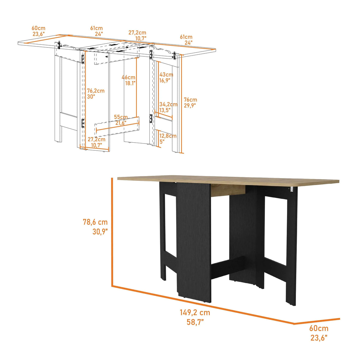 DUOSONG Kailua Folding Dining Table, Space-Saving, Foldable In 3 Forms Multicolor Engineered Wood Furniture Primary Living Space Cabinets - image 8