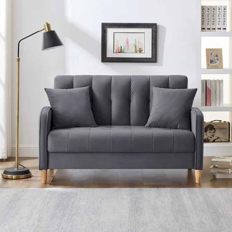 Contemporary Velvet Tufted Loveseat for Small Living Spaces - Beige Upholstered Sofa - image 4