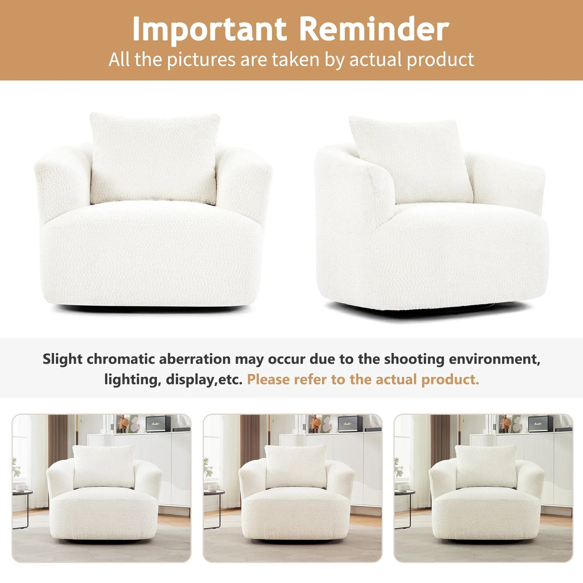 Harper & Bright Designs 360- Swivel Accent Chair, Barrel Chair Swivel Upholstered Sofa Chair with Cushion for Living Room Office, Beige - image 9