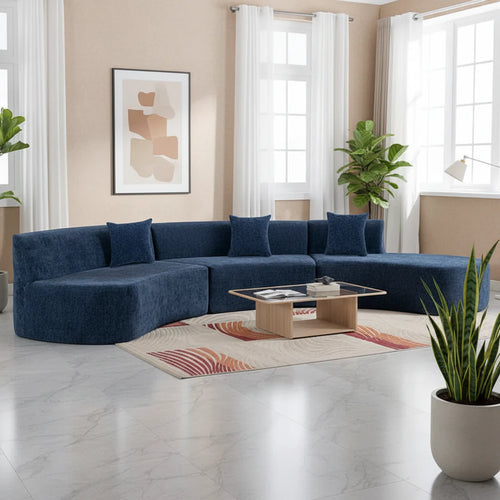 136-Inch Elegant Curved Chenille Sectional Sofa with Three Throw Pillows for Living Room - image 2