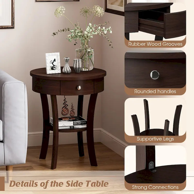 Costway Round 2-Tier Side Table - Versatile Nightstand for Bedroom and Living Room - image 27