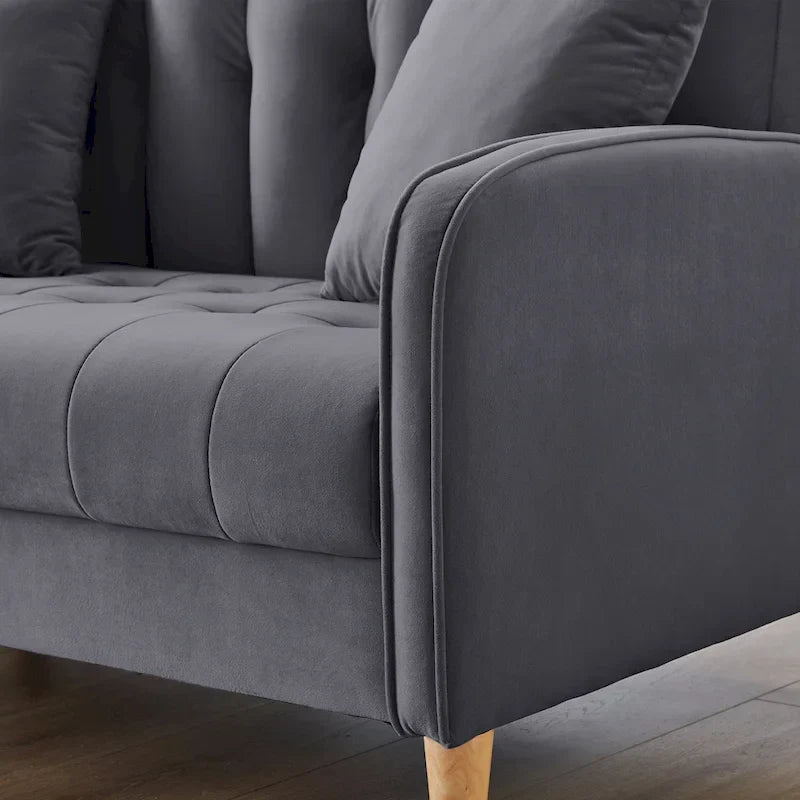 Contemporary Velvet Tufted Loveseat for Small Living Spaces - Beige Upholstered Sofa - image 34