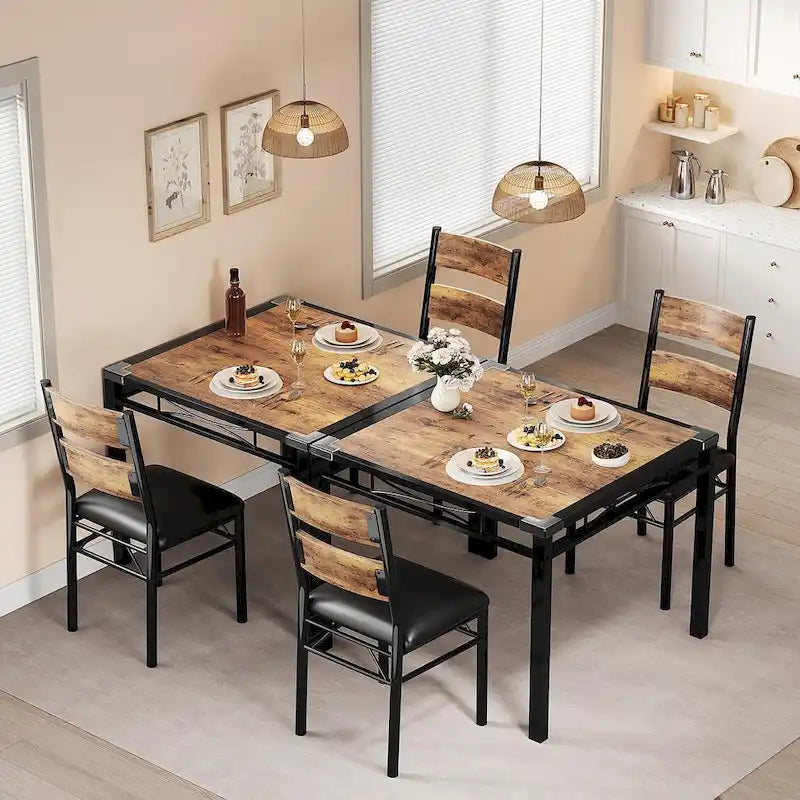 Wooden Dining Table Set with Upholstered Chairs for Kitchen - image 15