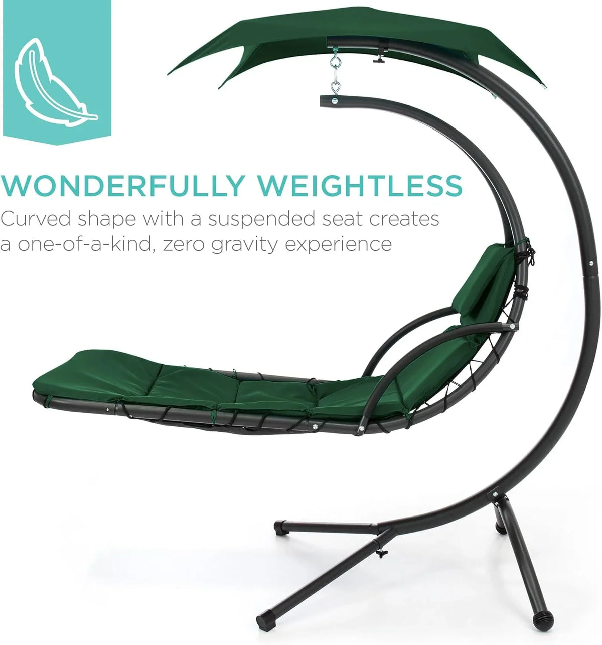 Best Choice Products Outdoor Hanging Curved Steel Chaise Lounge Chair Swing w/Built-in Pillow and Removable Canopy - Charcoal