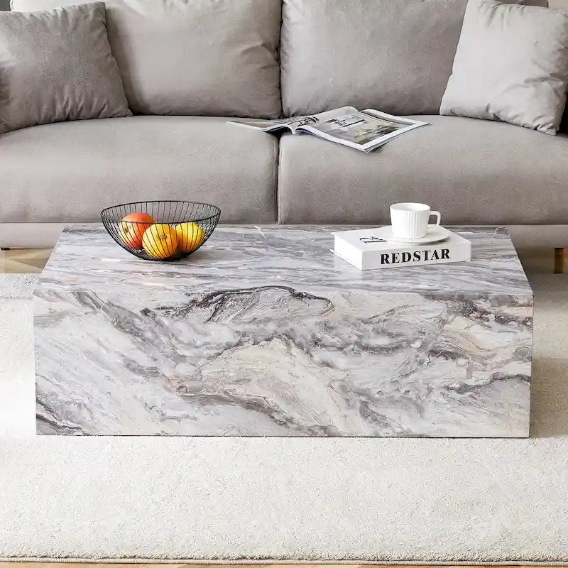Contemporary Rectangular Coffee Table with Sturdy Base and Imitation Marble Finish for Living Room - image 19