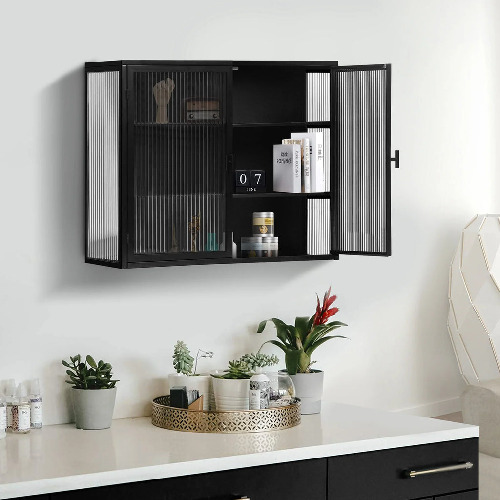 27.56"Modern Wall Cabinet with Glass Doors, Bathroom Cabinet with Featuring Three-tier Storage for Entryway Living Room, Bathroom or Dining Room - image 20