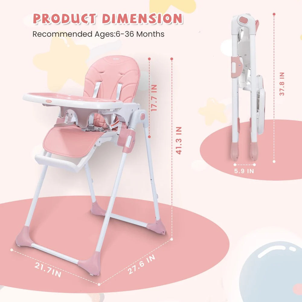 SEJOY Portable Folding Highchair for Babies & Toddlers with Adjustable Height