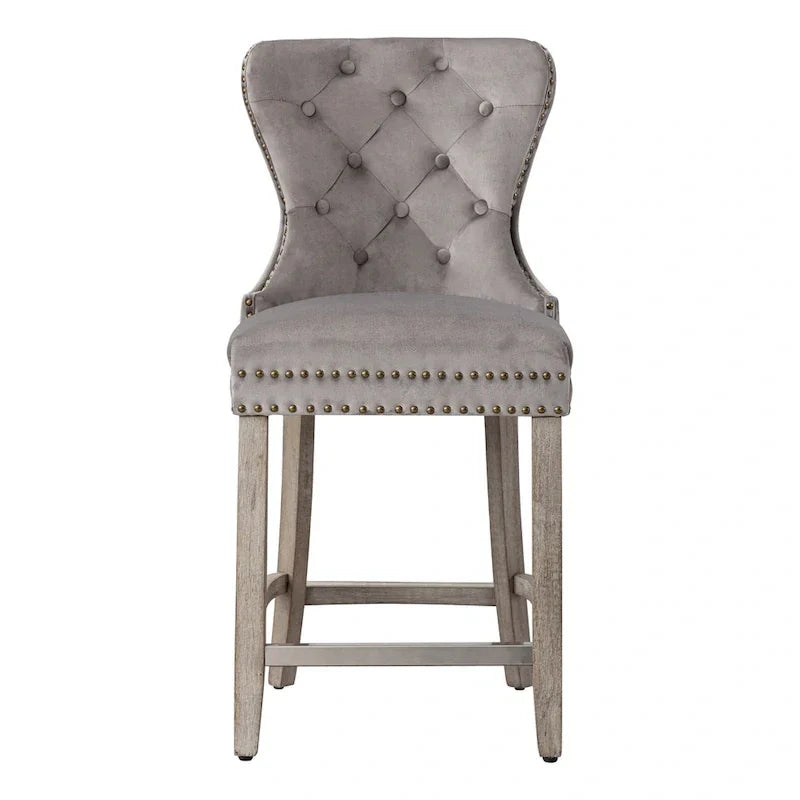 Carter 24-Inch Wingback Tufted Counter Stool with Antique Grey Legs and Nailhead Trim - image 20