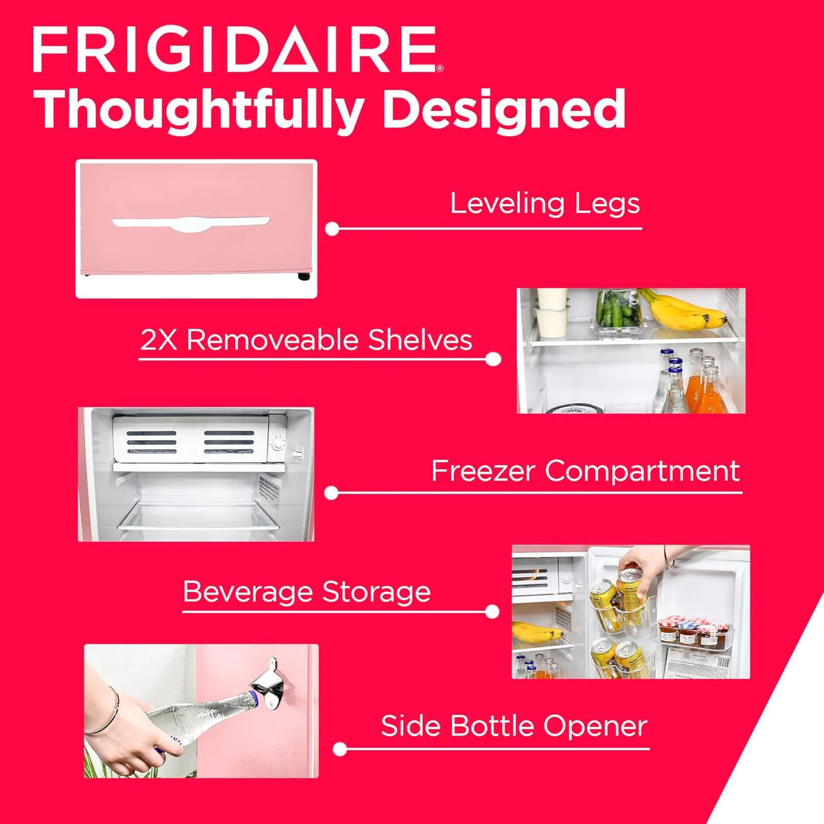 Frigidaire Retro Bar Fridge 3.2 Cu. Ft, Pink/Coral – Compact with Bottle Opener, Adjustable Thermostat & Shelves - image 4