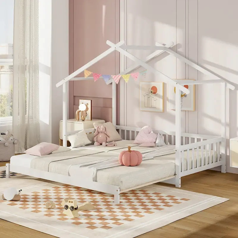 Gymax Twin to King Wooden House Bed Daybed with Safety Rails & Customizable Design - image 10