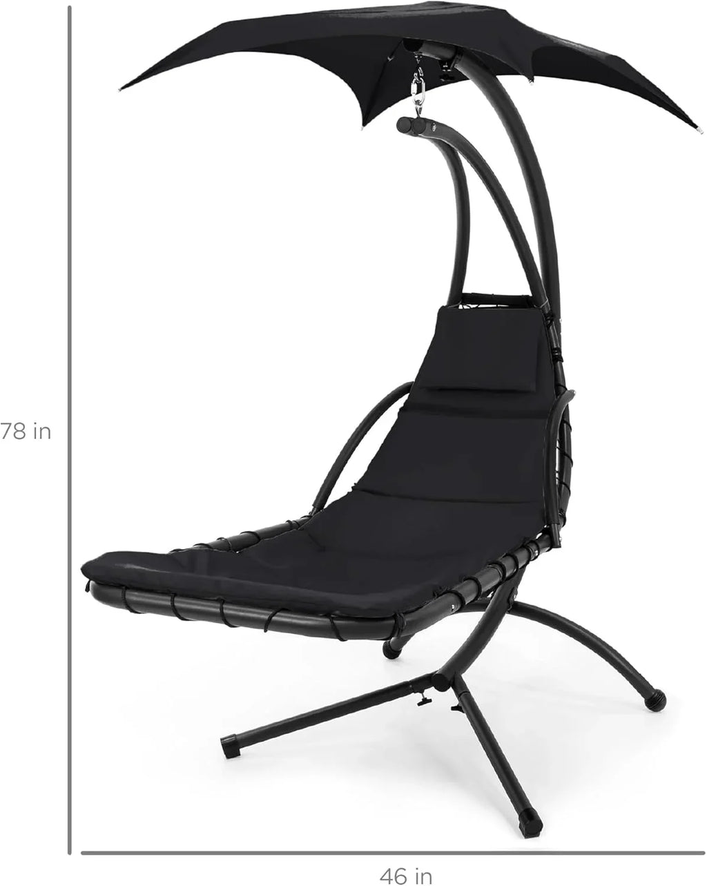 Best Choice Products Outdoor Hanging Curved Steel Chaise Lounge Chair Swing w/Built-in Pillow and Removable Canopy - Charcoal