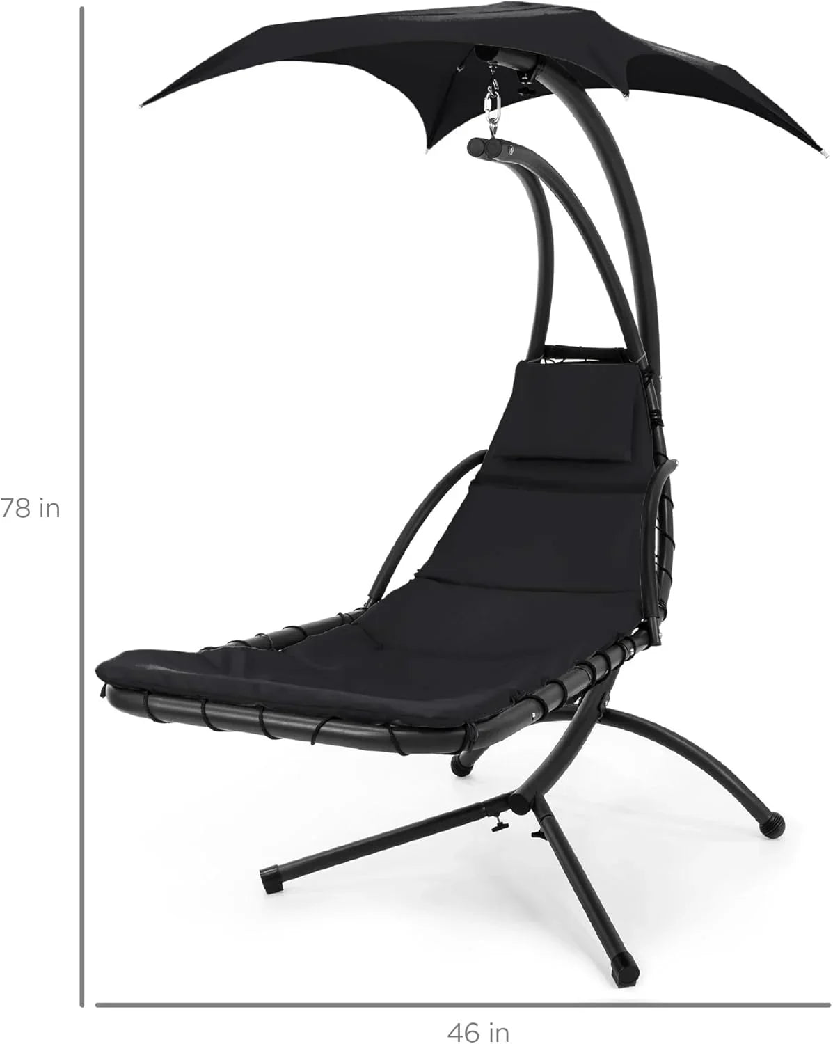 Best Choice Products Outdoor Hanging Curved Steel Chaise Lounge Chair Swing w/Built-in Pillow and Removable Canopy - Charcoal