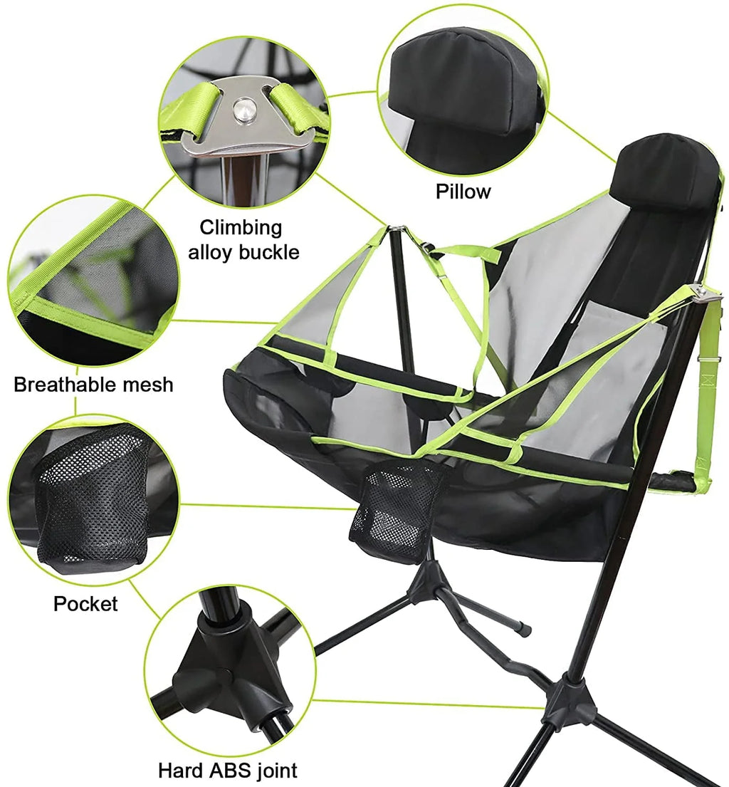 VEANERWOOD Hammock Camping Chair Folding Rocking Chair with Pocket Steel Heavy Duty Portable Camping Chair with High Back Out