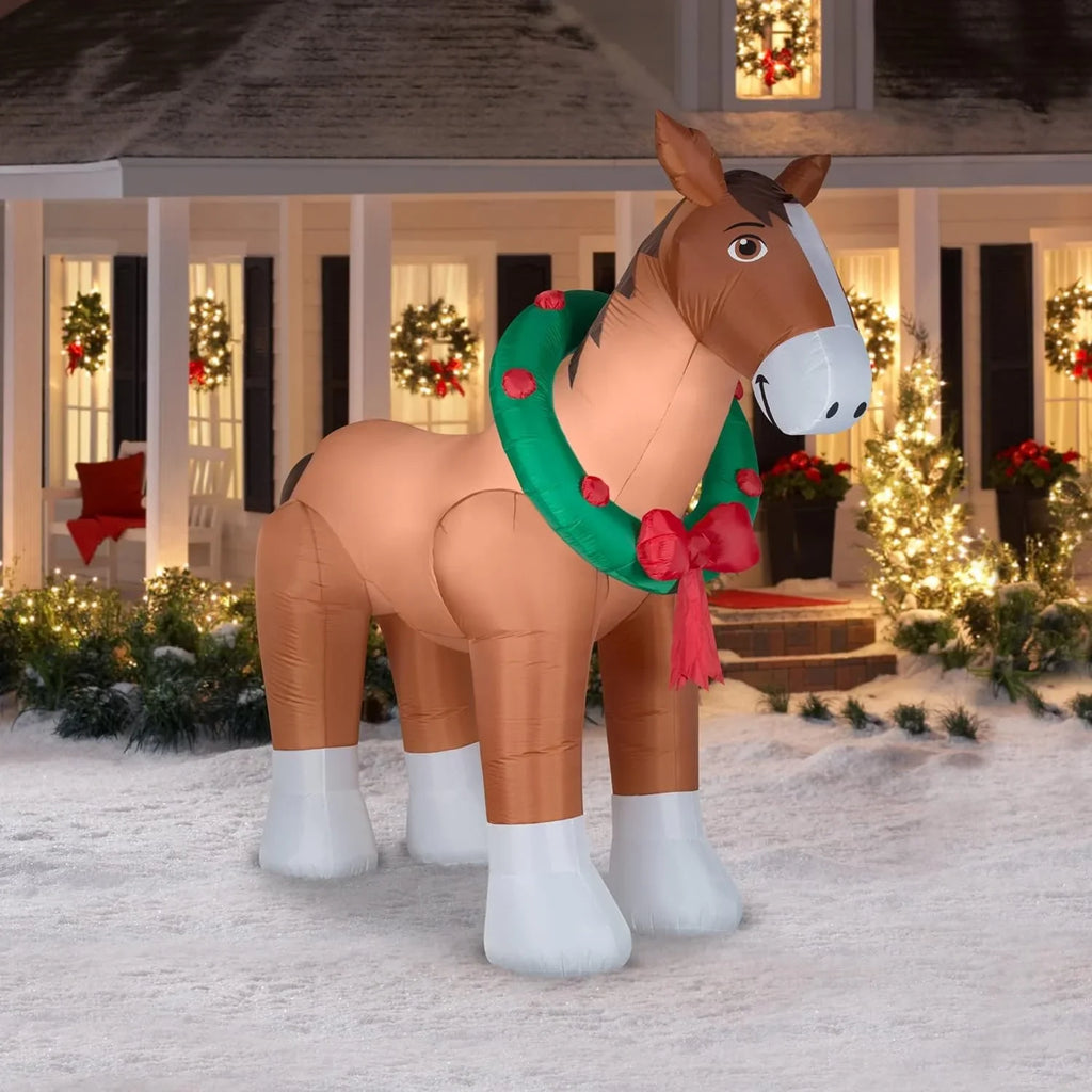 Christmas Inflatables Clydesdale Horse Holiday Inflatable, 9 Foot Wide and Lights Up, Comes with Tether Stakes, Rope, Power S