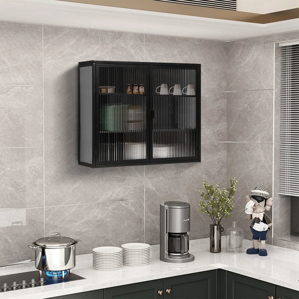 27.56"Modern Wall Cabinet with Glass Doors, Bathroom Cabinet with Featuring Three-tier Storage for Entryway Living Room, Bathroom or Dining Room - image 21