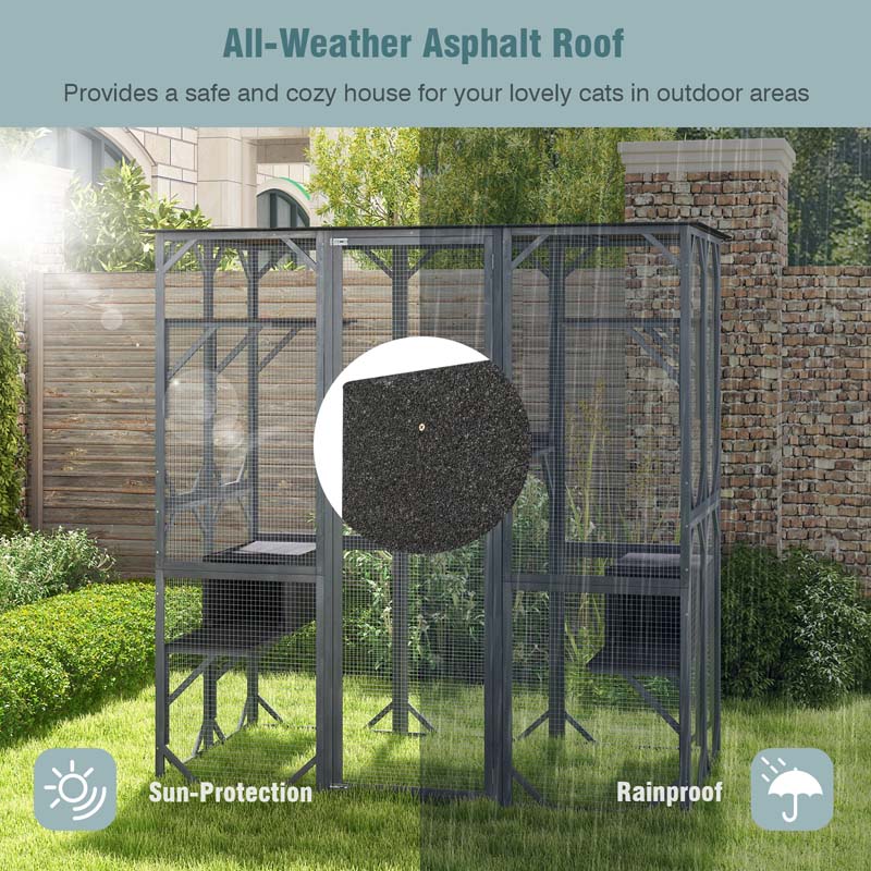 71" Tall Large Cat House Outdoor Catio Kitty Enclosure, Walk-in Cat Kennel Condo, Wooden Cat Cage Playpen with 7 Platforms - image 9