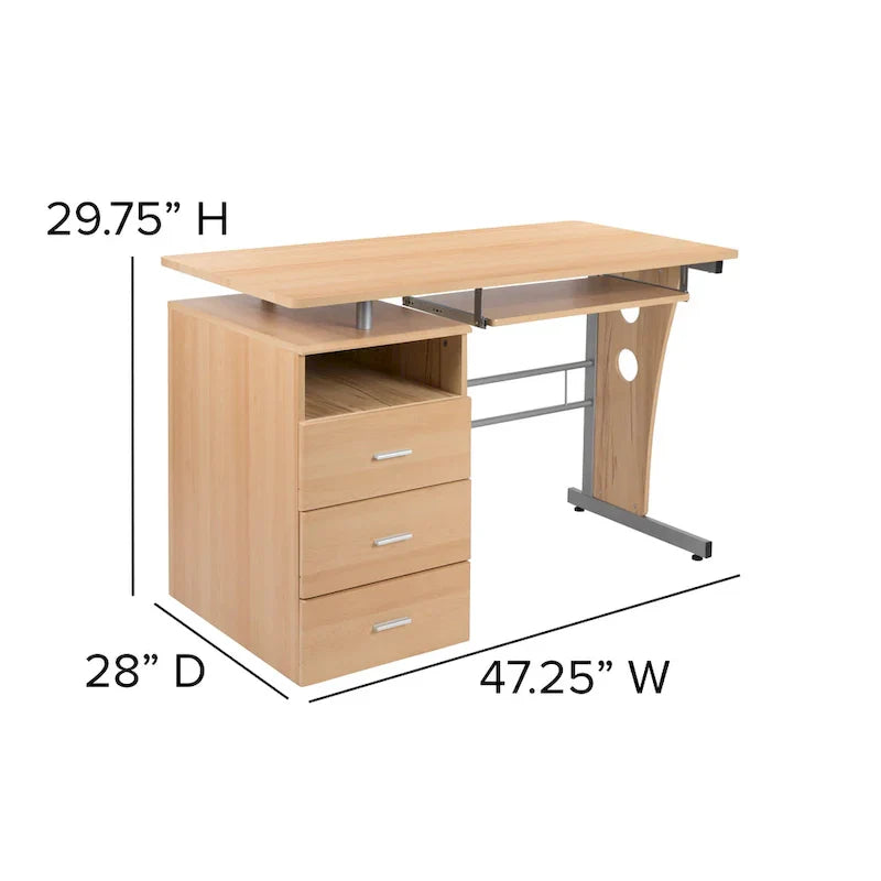 3-Drawer Pedestal Computer Desk with Keyboard Tray - image 42
