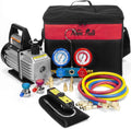 Premium 4CFM Air Vacuum Pump HVAC A/C Refrigeration Kit AC Manifold Gauge Case Set R134a Tap w/Leak Detector and Carrying Tote Bag - image 1