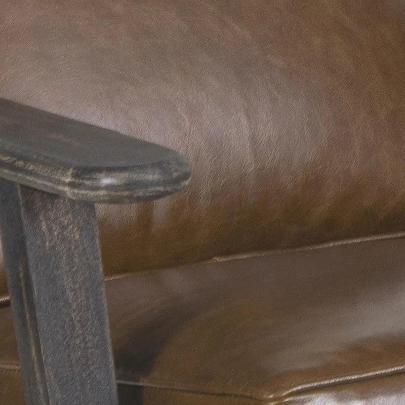 Handcrafted Amber Accent Chair with Slatted Mango Wood, Buffalo Leather Cushions, and Angled Legs - image 28