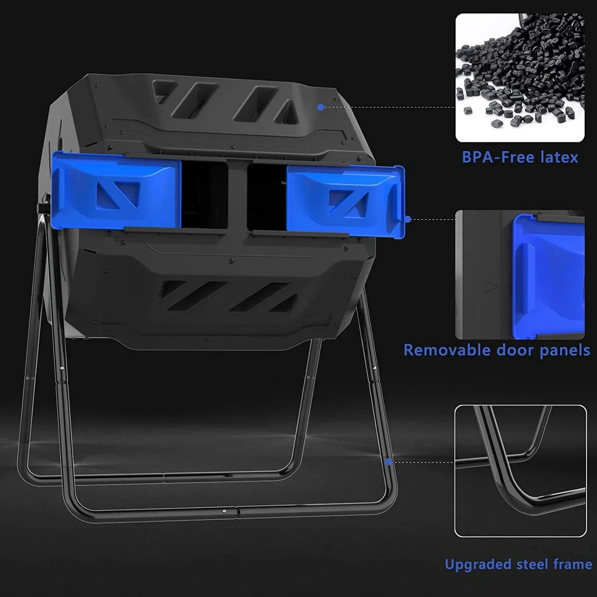 Large Compost Tumbler Bin Dual Compartment Better AirCirculation Efficient Compost BPA Free Sturdy Steel Frame 43Gallon (2 21