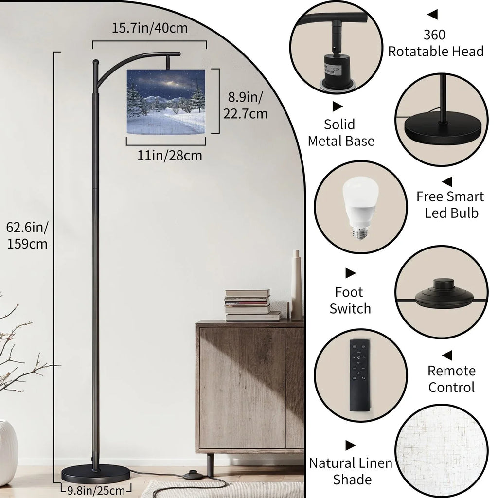 Arc Floor Lamp, 3 Color Temperatures Modern Floor Lamps Fall Autumn Maple Tree Forest Adjustable Tall Standing Reading Lamp with Linen Texture Shade - image 27