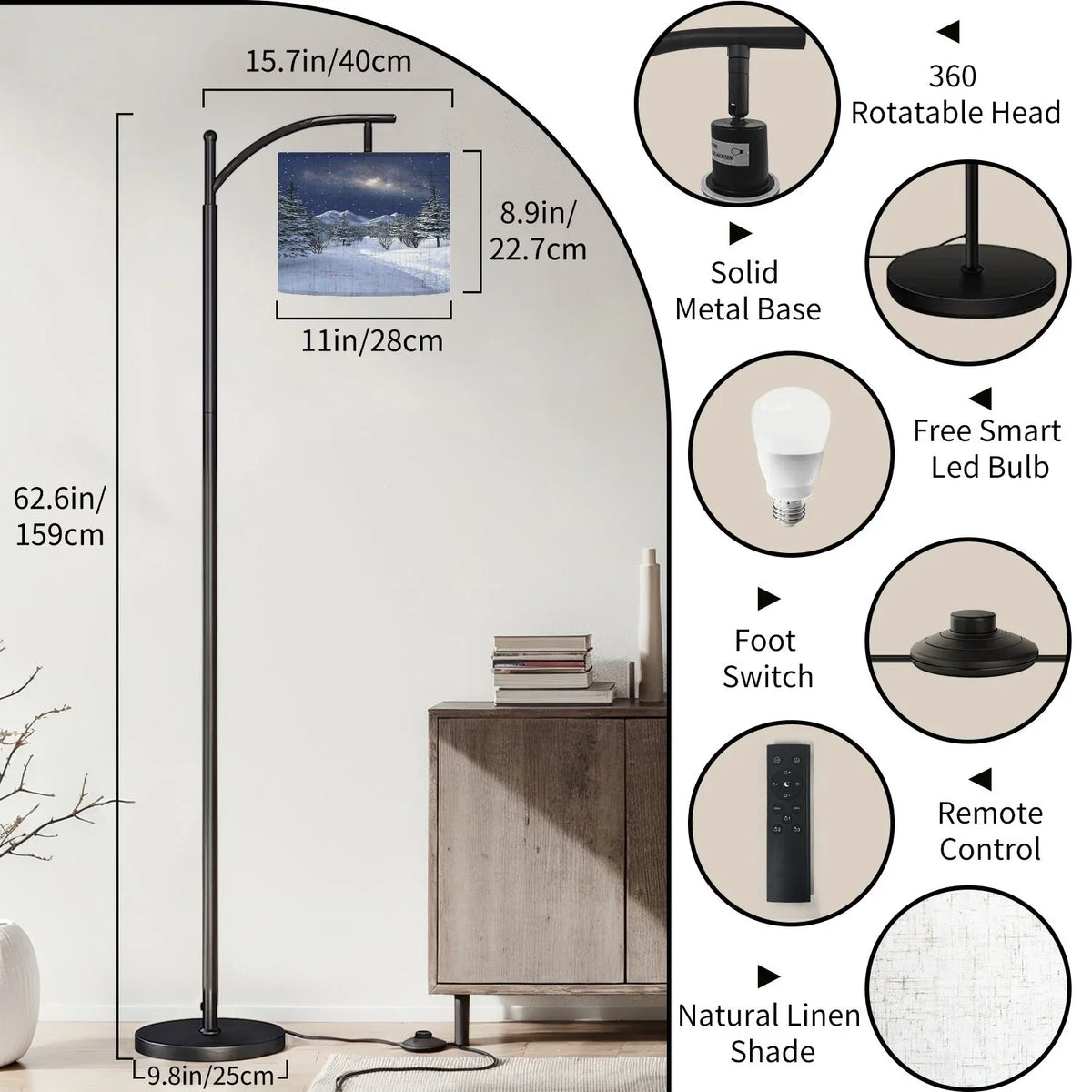 Arc Floor Lamp, 3 Color Temperatures Modern Floor Lamps Fall Autumn Maple Tree Forest Adjustable Tall Standing Reading Lamp with Linen Texture Shade - image 27