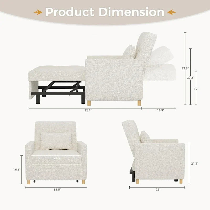 AECOJOY 3-in-1 Convertible Sleeper Sofa Chair with Pillow and Adjustable Backrest - image 15