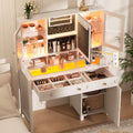 Semoic White Makeup Vanity Desk with LED Mirror and RGB Lights and Power Outlet, Morden Glass Top Vanity Table with Drawer & Storage Cabinet & Adjustable Shelves, Large Dressing Table for Bedroom - image 1
