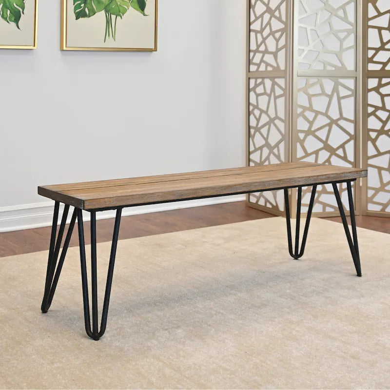 Roundhill Furniture Aryven Rustic Dark Pine Industrial Dining Bench - image 4