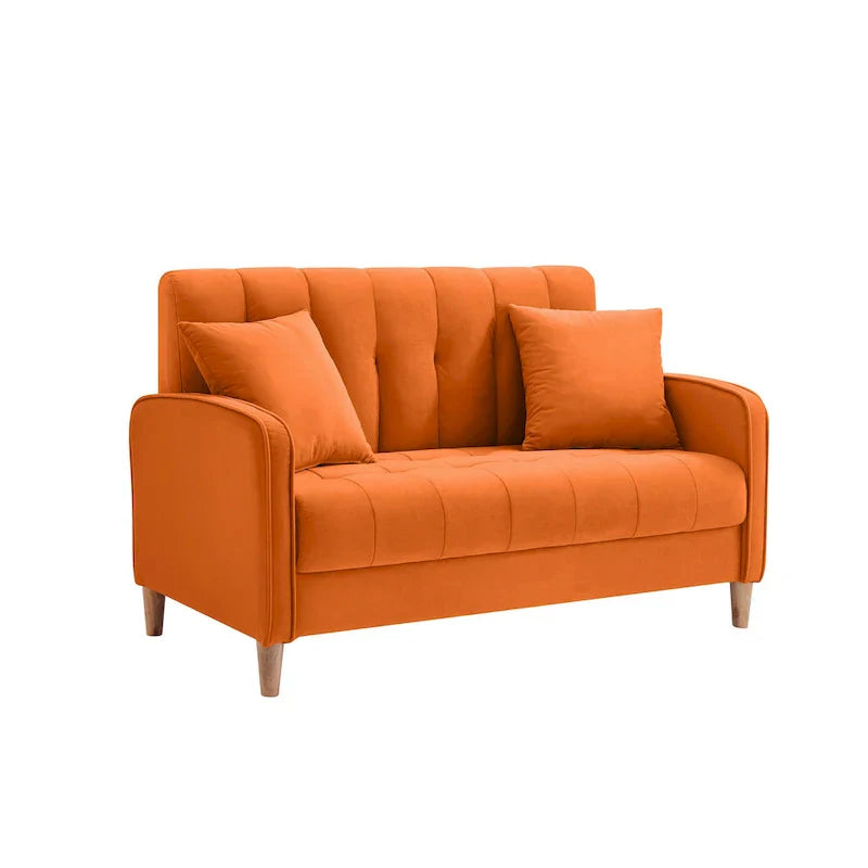 Contemporary Velvet Tufted Loveseat for Small Living Spaces - Beige Upholstered Sofa - image 28