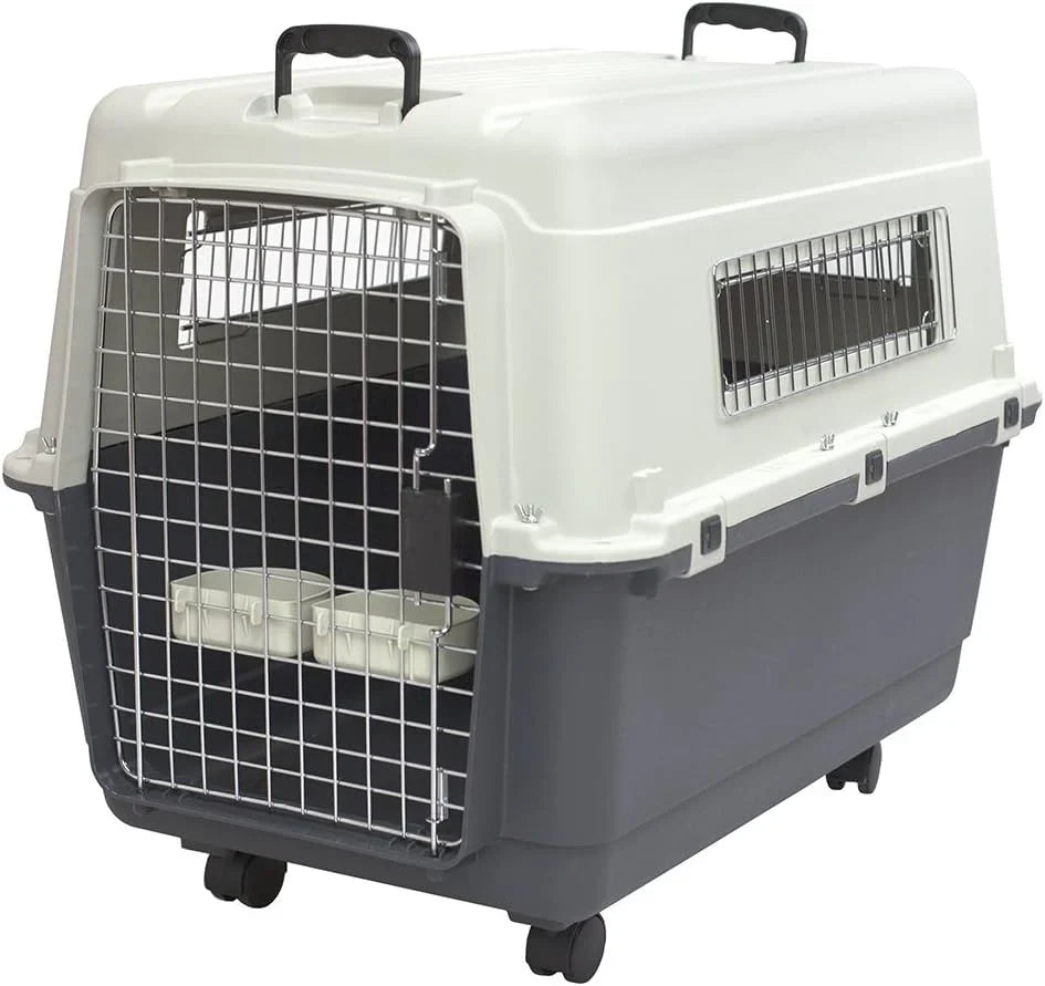 Designs Plastic Kennels Rolling Plastic Airline Approved Wire Door Travel Dog Crate, XXX-Large, Gray - image 7