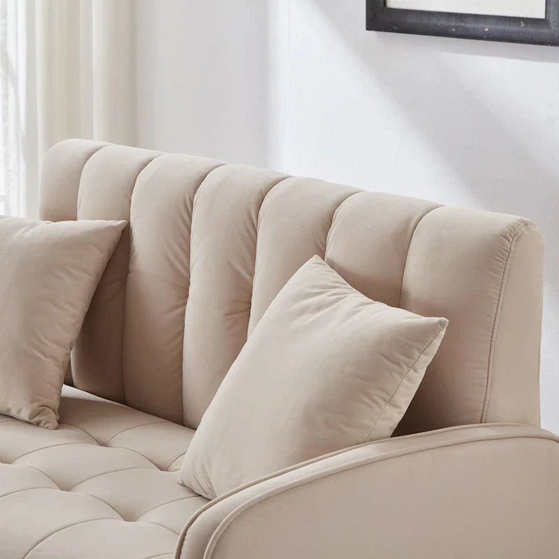 Contemporary Velvet Tufted Loveseat for Small Living Spaces - Beige Upholstered Sofa - image 11