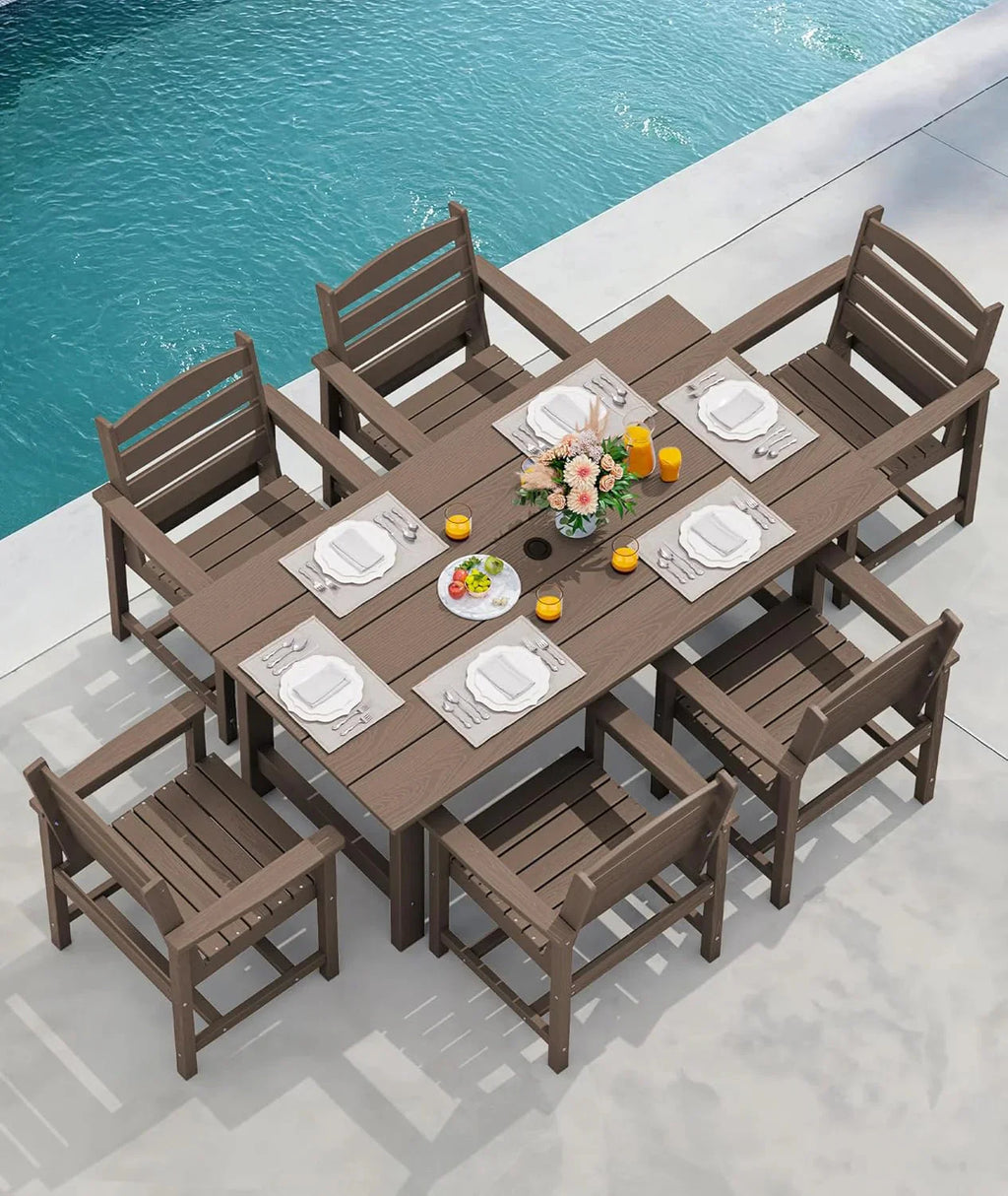 SERWALL 7-Piece Patio Table Set, Outdoor HDPE Dining Furniture with Umbrella Hole, All Weather Table and Chairs for Lawn, Garden, Poolside, Aruba - image 15