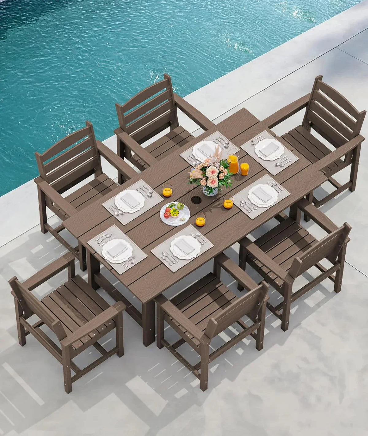 SERWALL 7-Piece Patio Table Set, Outdoor HDPE Dining Furniture with Umbrella Hole, All Weather Table and Chairs for Lawn, Garden, Poolside, Aruba - image 15