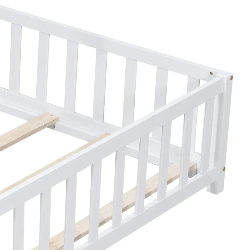 Kids' Full-Size Wooden Floor Bed with Fence and Door - image 18