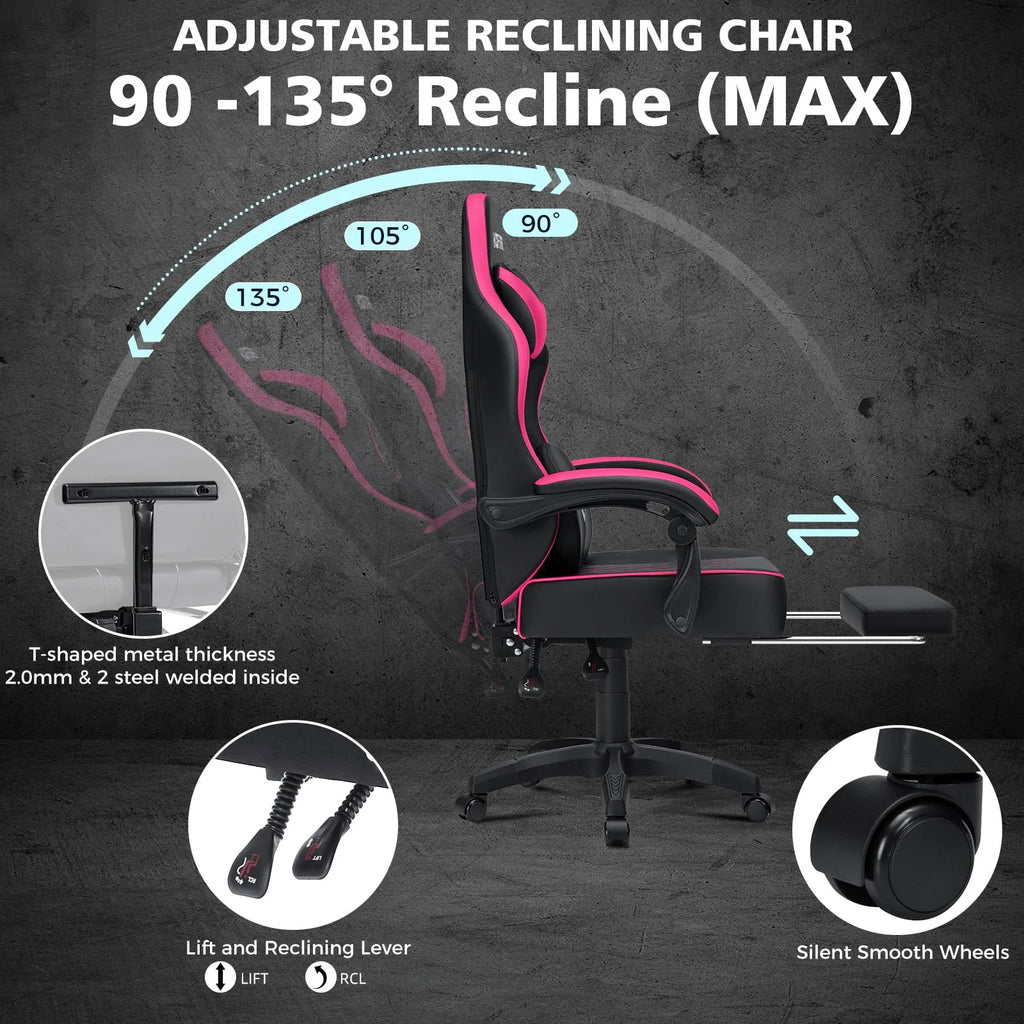 Hoffree Gaming Chair with Massage and Footrest Big and Tall Gamer Chair with Headrest and Lumbar Support PU Computer Game Chair for Adults Office - image 37